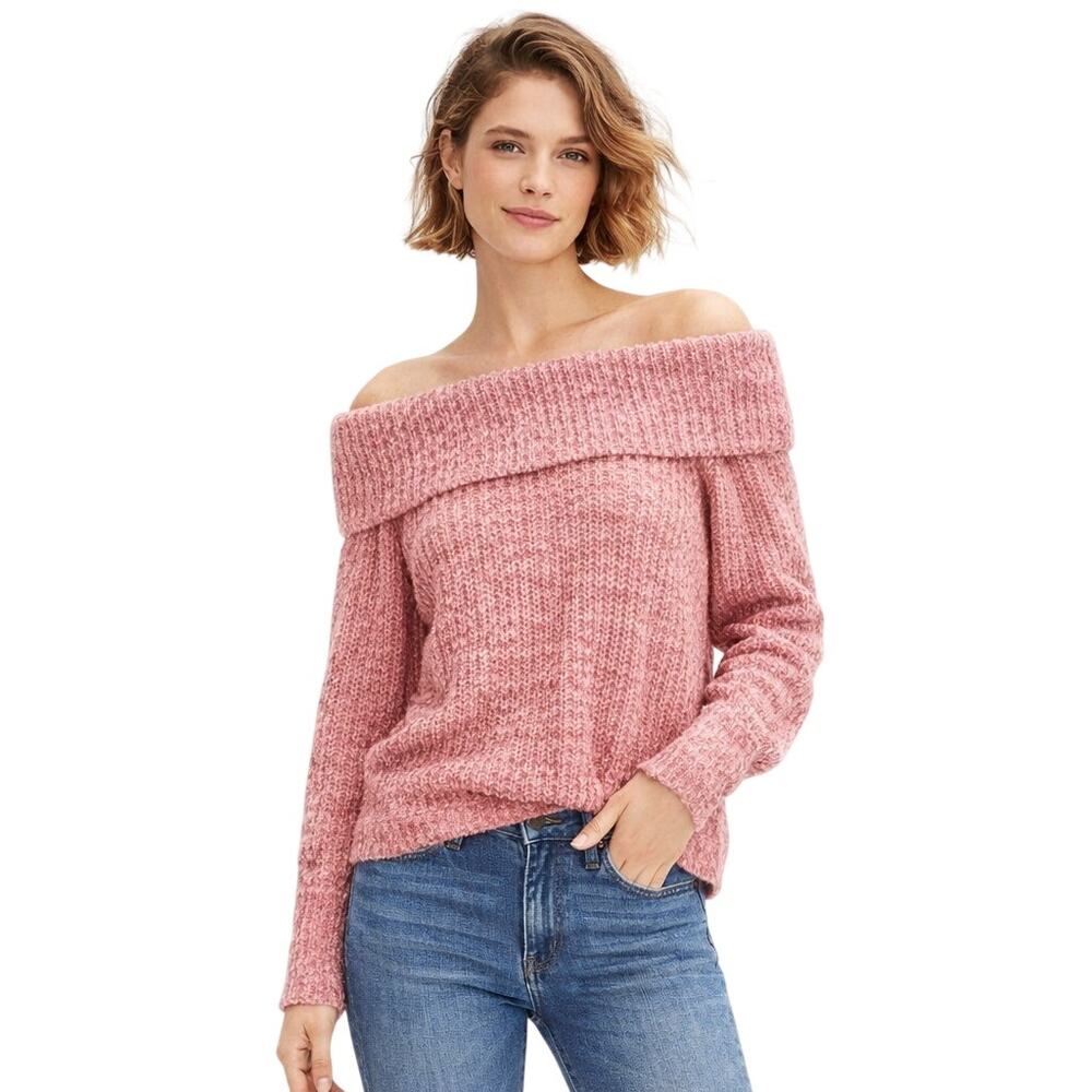 Madewell Women's XS Sweater Off Shoulder Chunky Knit Cotton Blend Pink Red